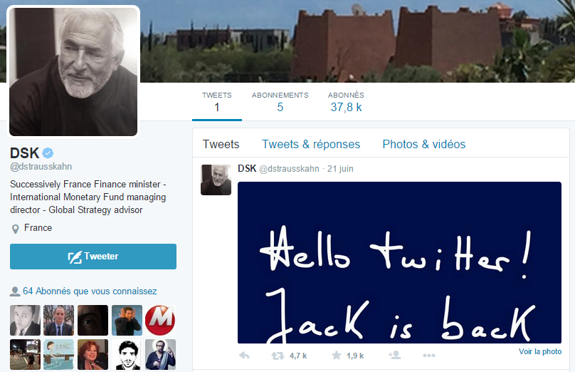 DSK débarque sur Twitter : on sait qui est Jack ?