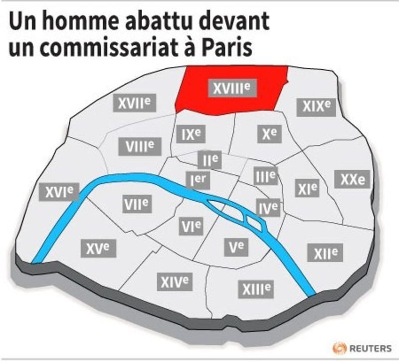 Un homme abattu devant un commissariat de Paris