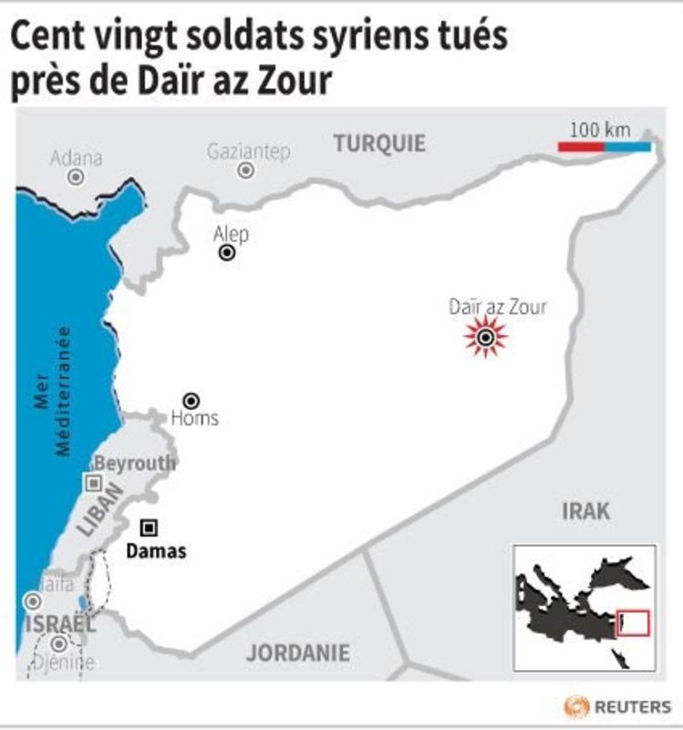 Cent vingt soldats syriens tués en 3 jours dans l'Est