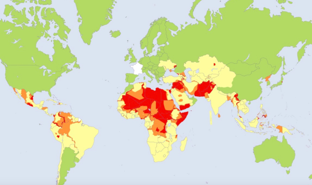 Vert, jaune, orange, rouge : quelles sont les zones à risque pour les voyageurs français ?