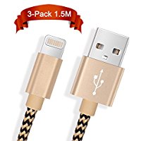 Chargeur iPhone [Pack de 3] Froggen Cable iPhone 1.5M Cable Lightning vers USB de Nylon Tressé Chargeur Apple pour iPhone 8/8 Plus/7/7 Plus/6S/6S Plus/6/6 Plus/5/5S/5C/SE,iPad Pro/Air/mini,iPod-OR