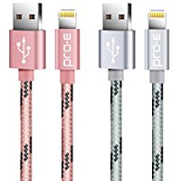 [ 2-PACK ]Câble Lightning, Pro-E Nylon tressé iPhone Câble/Câble pour iPhone / Sync Data USB Câble pour iPhone 6/ 6s/5/5s/5c/SE, iPad 4, iPad mini, iPad Air (Or Rose+Gris Argent)